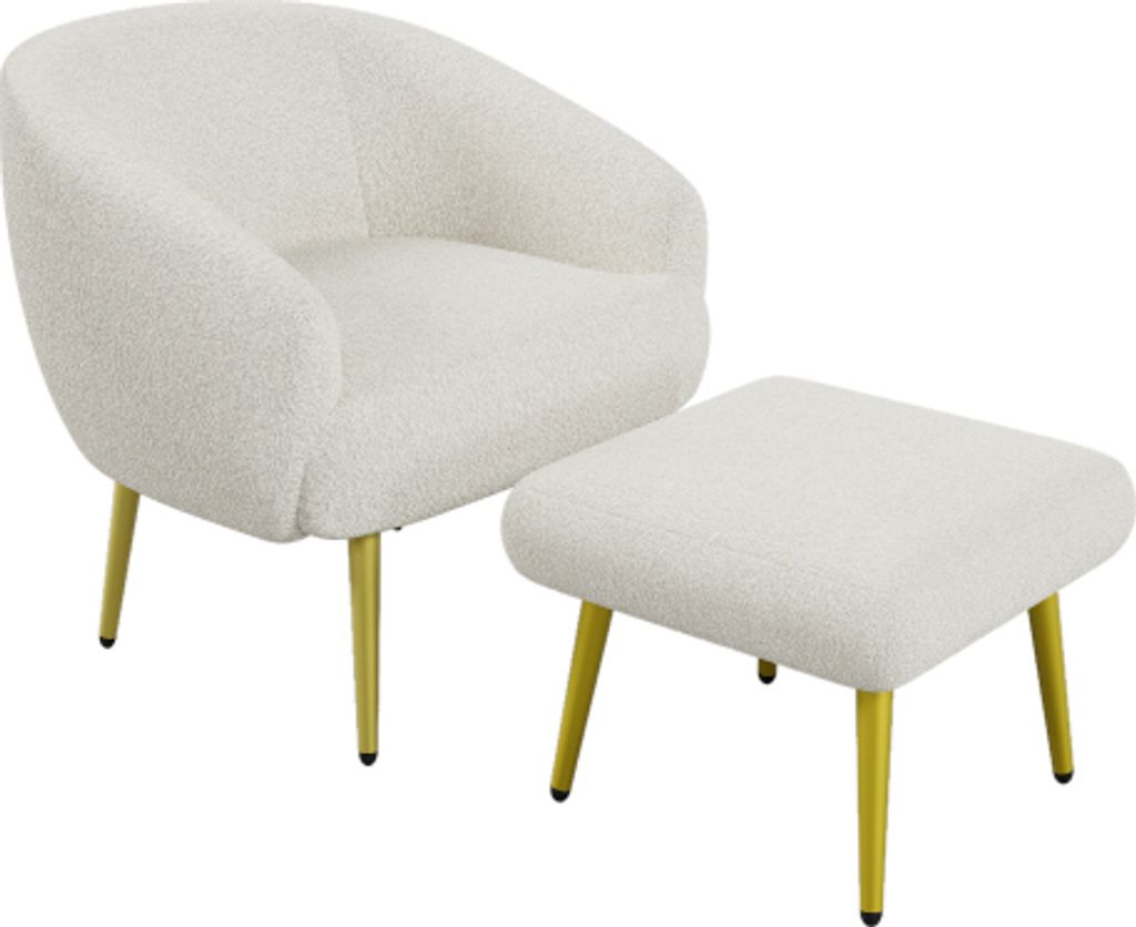 Wohnzimmersessel 68x66x73cm mit Fusshocker 46x47x36cm Weiss Sherpa-Polsterstuhl goldenen Beinen ergonomisches Wohnzimmer Schlafzimmer