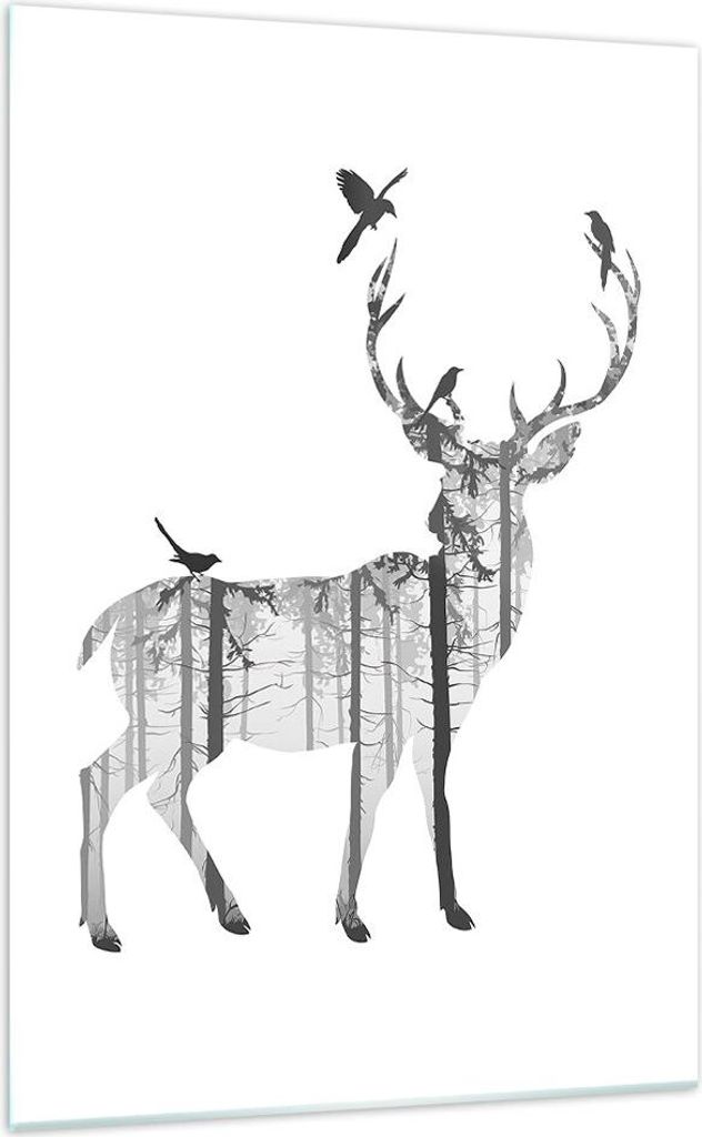 Bilder auf glas - Einteilig - Hirsch Herbst Wald Illustration - 70x100cm - Glasbilder - Wandbilder - Bilder - Wanddekoration aus Glas - Glas Bilder...