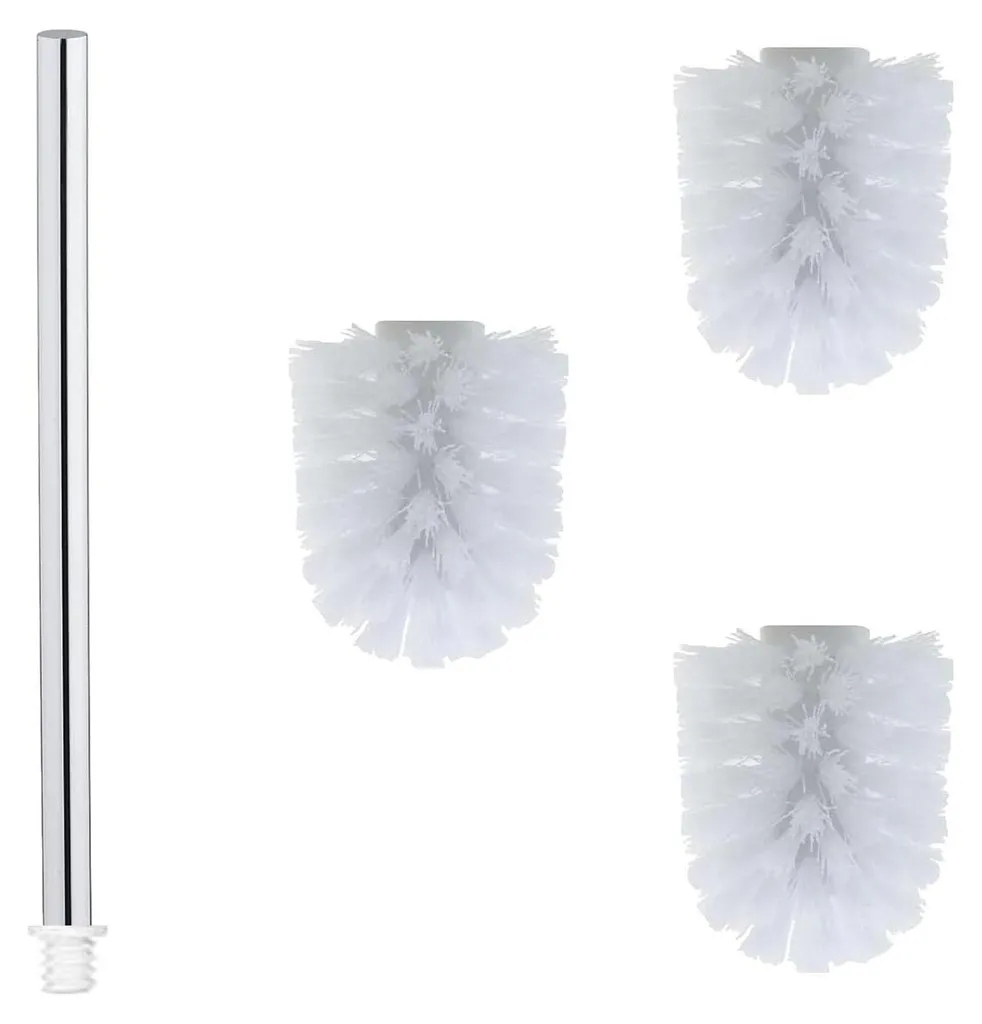 Kit brosse WC blanche en inox et 3 têtes de rechange de 7 cm diamètre