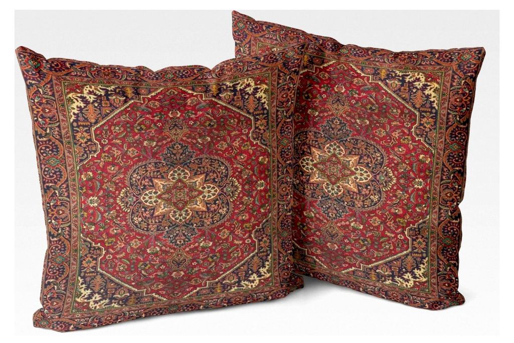 Boho Wurfkissenbezüge 2er Set Maroon Antik & Vintage Design, Doppelseitiges Muster 45x45 cm Weiche Kissenbezüge für Garten Couch, Sofa, Bett - D...