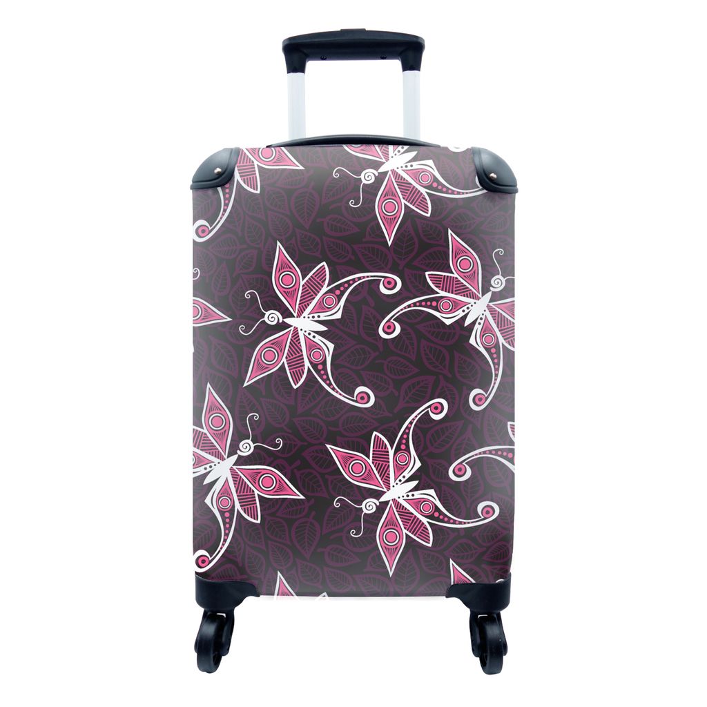 MuchoWow Koffer Handgepäck Trolley Rollkoffer Kleine Reisekoffer mit 4 Rollen - Schmetterlinge - Muster - Rosa - Cabin Size < 55x40x23 cm & 55x4...