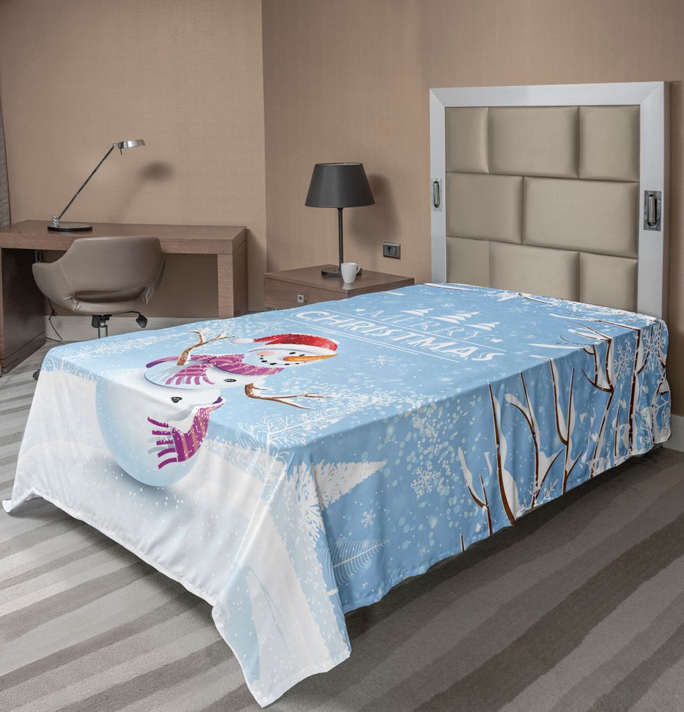 ABAKUHAUS Weihnachten Bettlaken, Netter Schneemann an einem WinterTag mit Weihnachtshut Weihnachtsdeko, weiches bequemes oberes Bettlaken für ein ...