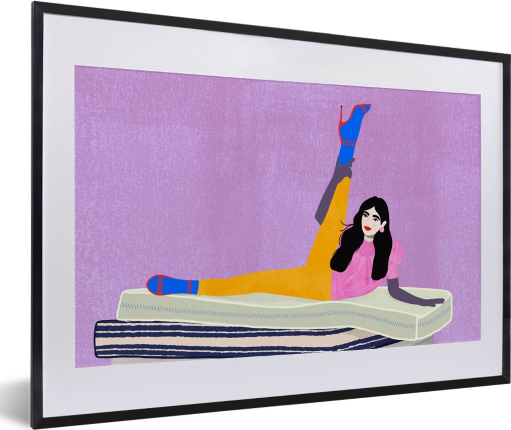 MuchoWow Gerahmtes Poster Frau - Vintage - Pastell 60x40 cm - Poster mit Schwarzem Bilderrahmen Wandposter Rahmen Foto Bilder - Schlafzimmer - Pl...