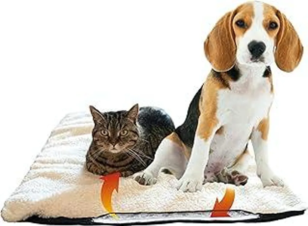 Coperta riscaldante Fellou per gatti 60 x 40 cm - Coperta autoriscaldante per gatti - Lavabile, antiscivolo e senza fruscii - Coperta termica per cani - Tappetino riscaldante per animali domestici - Tappetino termico morbido e avvolgente senza elettricità, colore beige - 1