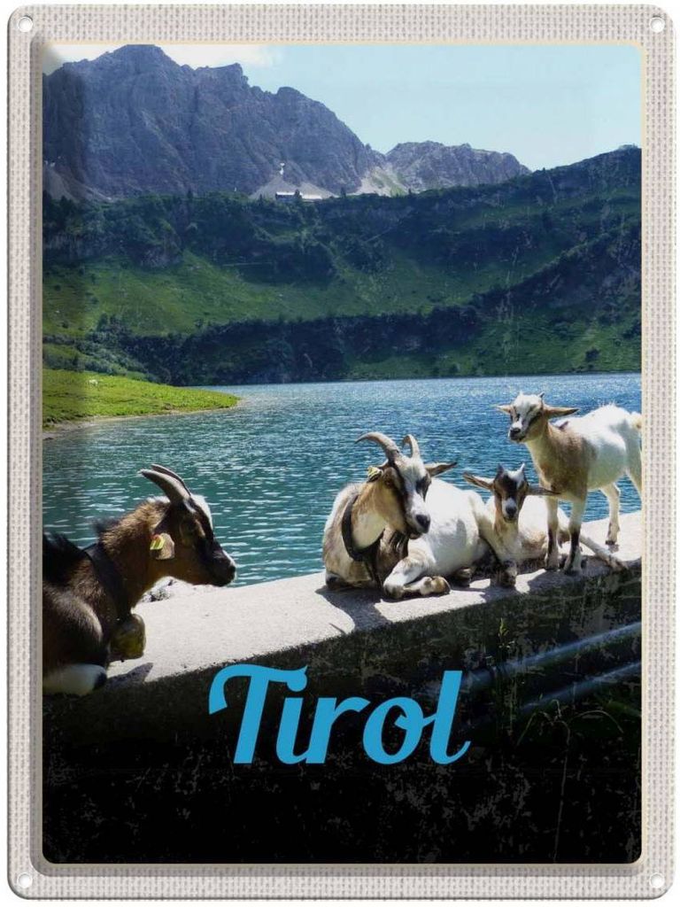 vianmo Blechschild 40x30 cm Tirol Österreich Urlaub Ziegen Wasser Natur Bildmotiv Reisemotiv Abenteuer Reisen Europa