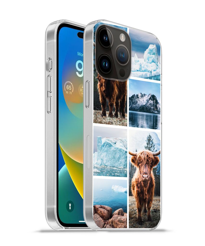 MuchoWow Handyhülle Schutzhülle Hülle für Apple iPhone 14 Pro - Softcase Schottischer Highlander - Eiscreme - Collage Silikon Softcase Handy ...