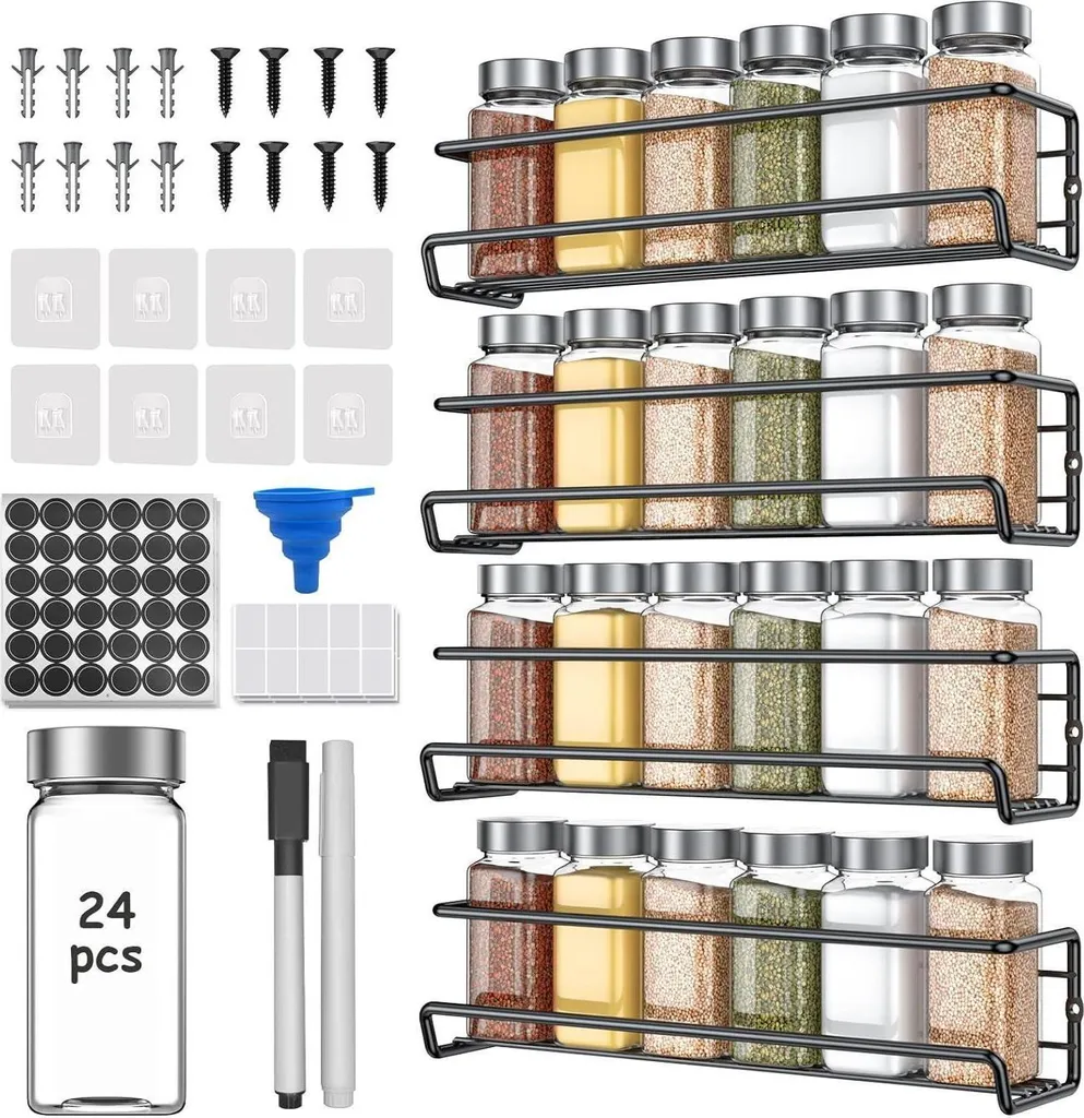 Organizer Spezie AHOMSEL 24 Jars - Sistema Parete Acciaio Carbonio