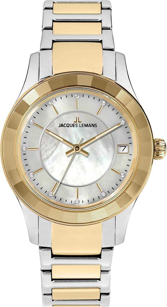 Jacques Lemans polshorloge Date Venice - Wit - Goud Productafbeelding 