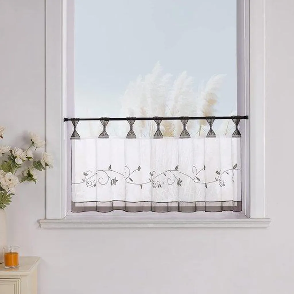 Drap brodé Blumen Gris 45 x 90 cm - Linge de lit élégant en coton doux