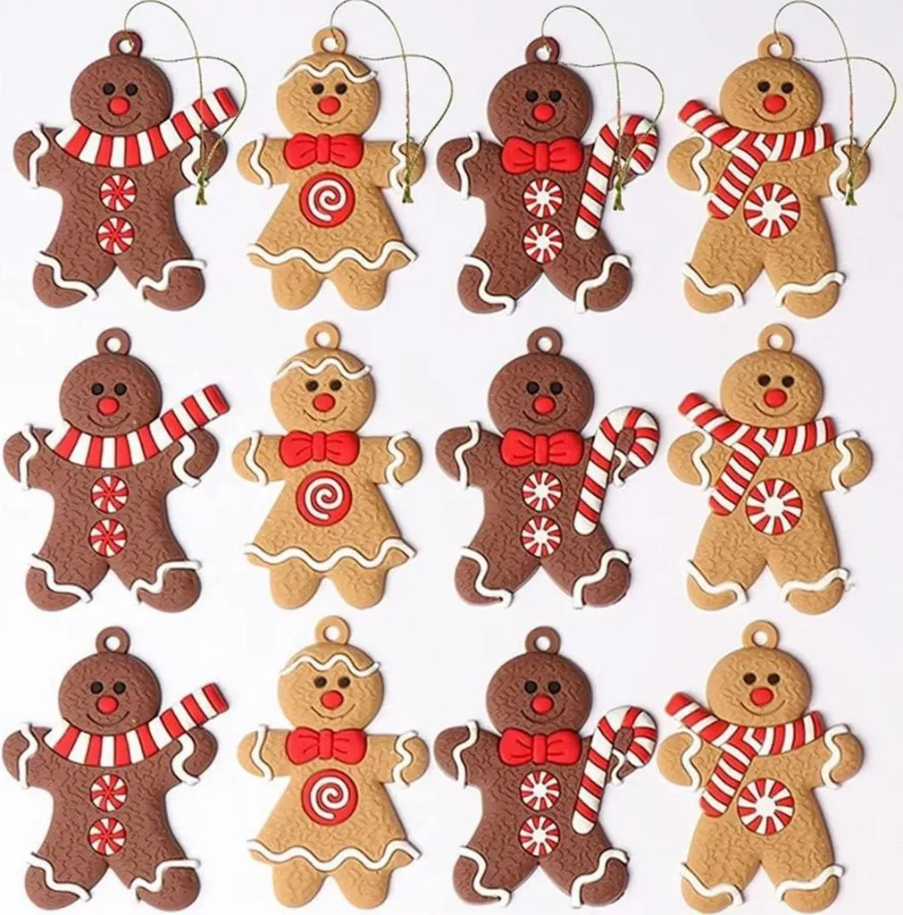 Décoration Sapin de Noël : 12 Pendentifs Pain d'Épice Thème Hiver