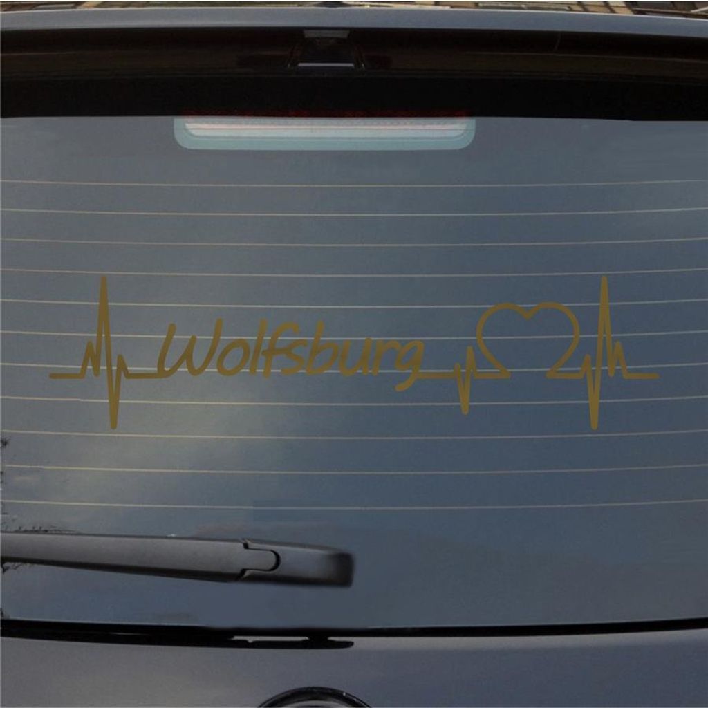 Heckscheibenaufkleber Wolfsburg Herzschlag Puls Stadt Liebe 55x14 cm Gold Auto Aufkleber Sticker