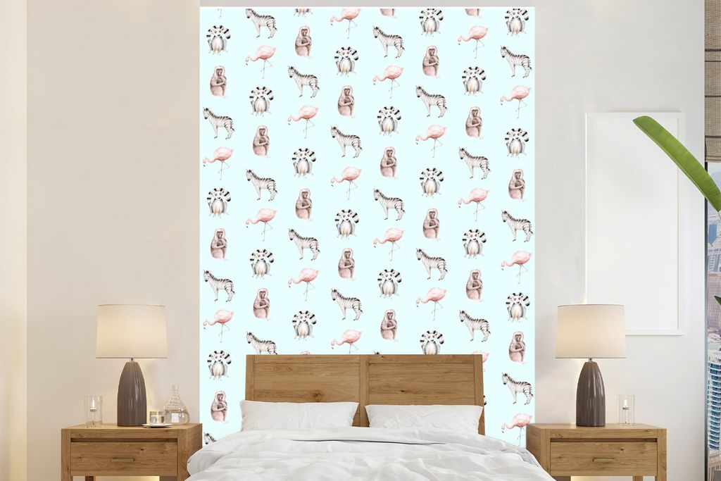 MuchoWow Fototapete für Wohnzimmer oder Schlafzimmer Wandtapete Vinyl Motivtapete Tiere - Muster - Pastell - 180x280 cm - Wallpaper