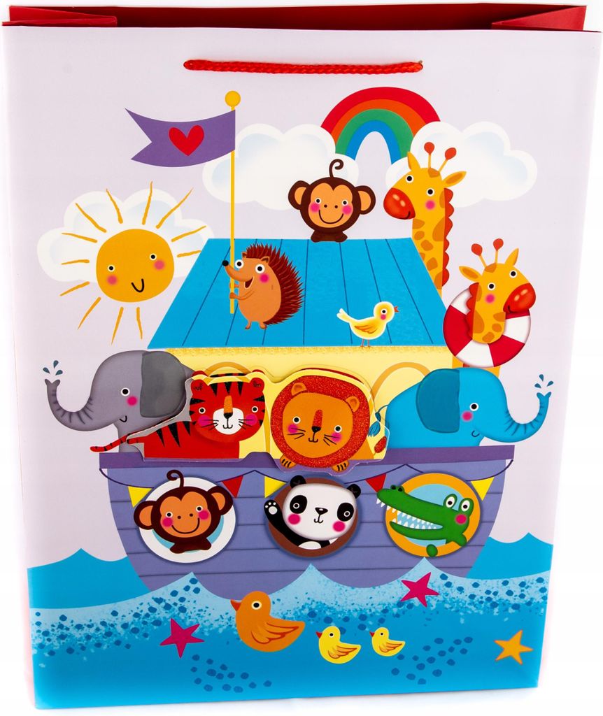 Kinder Geschenktüte 31x42cm - Bunte Papiertragetasche für Geburtstage - Groß & Stabil