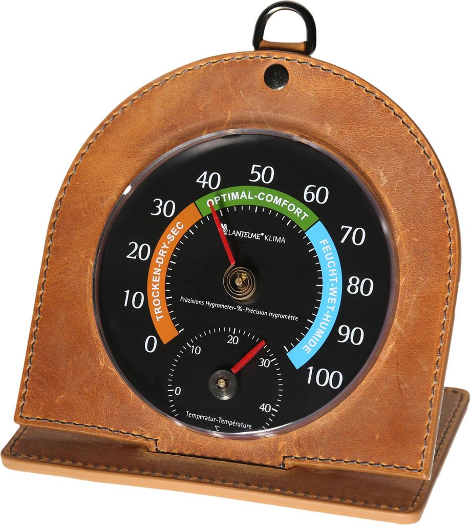 Kombi Hygrometer Thermometer in Echtleder Ständer Hellbraun Temperatur Luftfeuchte 2 Tlg. Temperaturbereich -5 - +45°C Luftfeuchte 0 bis 100%