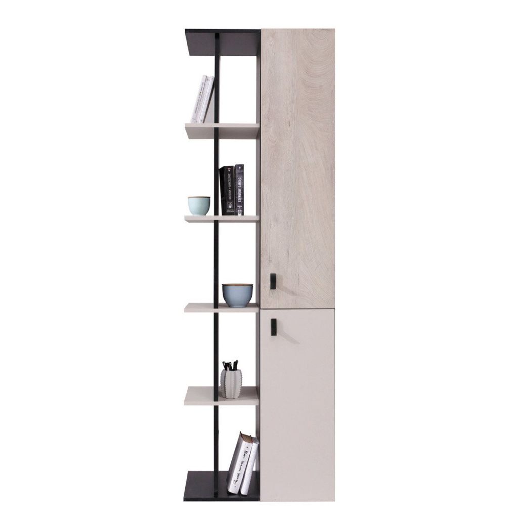 MIRJAN24 Regal Planet 05 mit zwei Drehtüren und Regale (Farbe: Schwarz / Eiche + Beige)