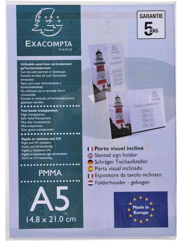 Exacompta 30x Porte-visuel incliné vertical A5 Cristal 85058D Premium