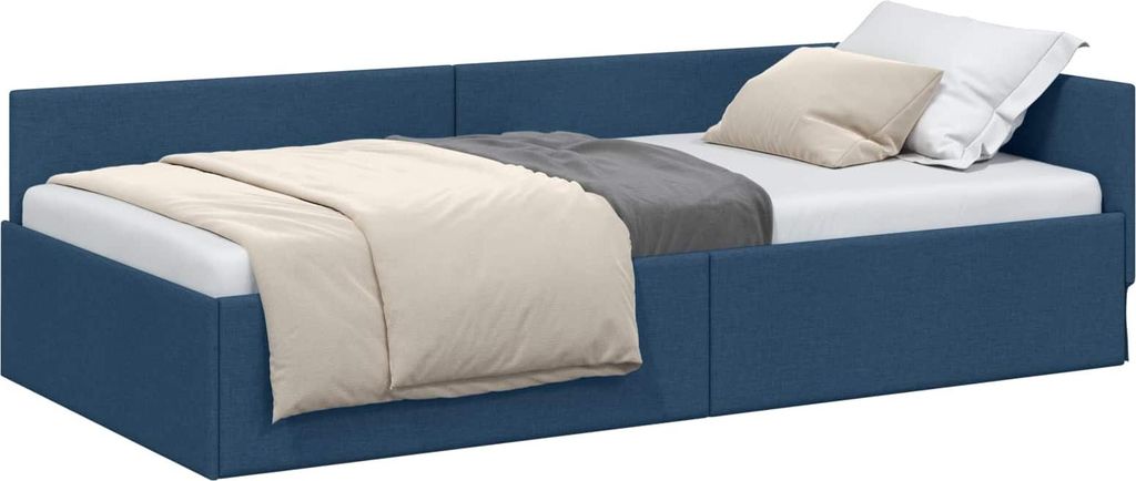 Eckbettgestell mit Kopfteil Blau 90 cm x 190 cm Stoff
