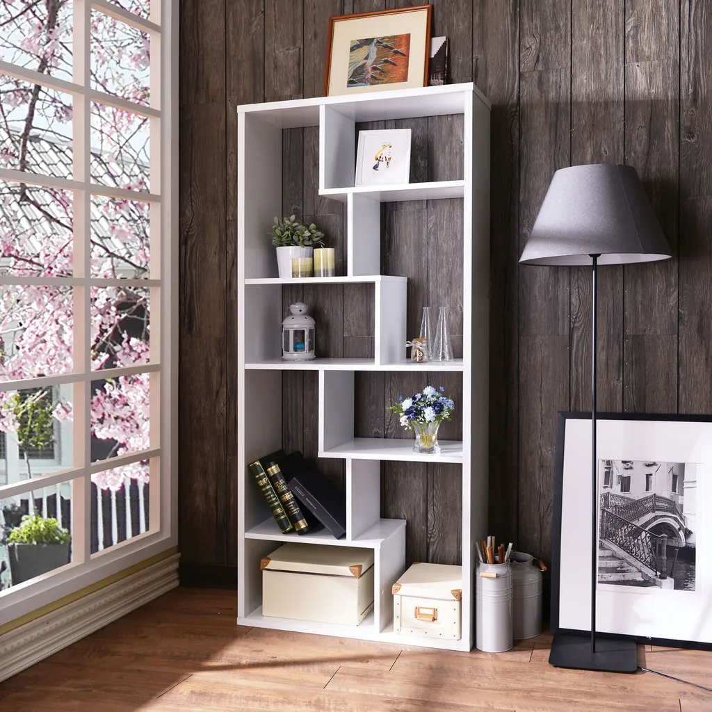 Meuble Bibliothèque Blanc pour Bureau et Salon Serra 183x90 cm Skye Decor