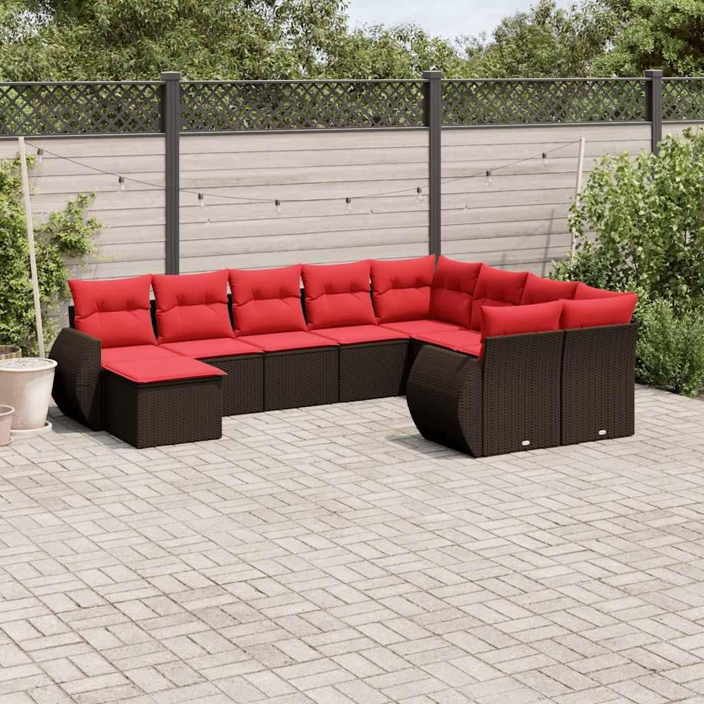 Maison Exclusive - 10-teiliges Gartensofa-Set mit Kissen, braun, Polyrattan