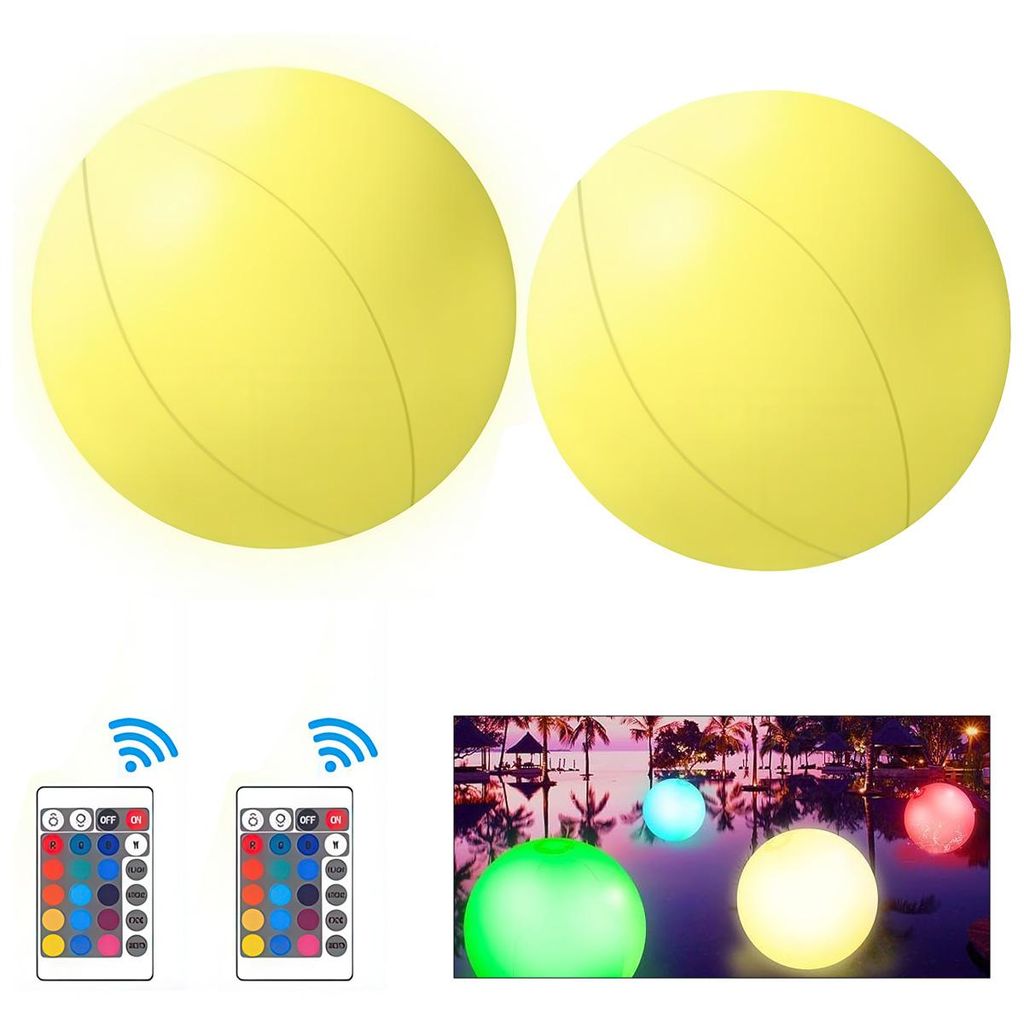 LED Strandball, 2er-Set Poolspielzeug ,40 cm aufblasbare leuchtende Bälle mit Fernbedienung, 4 Modi, ideal für Nachtparty & Schwimmbadspaß