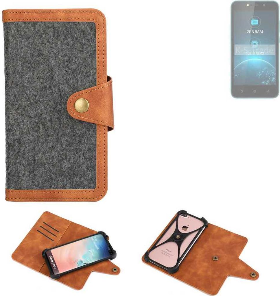 K-S-Trade Schutzhülle Handyhülle kompatibel mit Lava Z21 Filz Hülle Kunst-Leder dunkelgrau braun (1x)