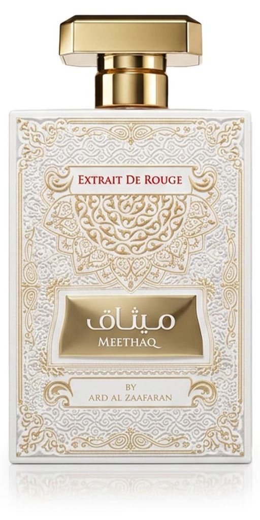 Ard Al Zaafaran Meethaq Extrait De Rouge, uniseks parfum, Productafbeelding  AI-gegenereerde afbeelding