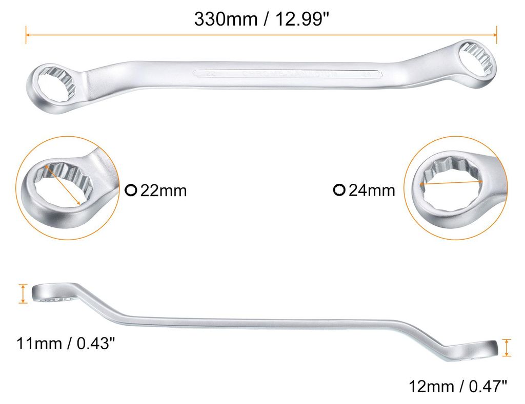 45 Grad Offset Doppel-Ringschlš¹ssel 22 mm x 24 mm, 12-Punkt-Metrischer CR-V-Doppelringschlš¹ssel aus Chrom-Vanadium-Stahl Langer fš¹r Automo...