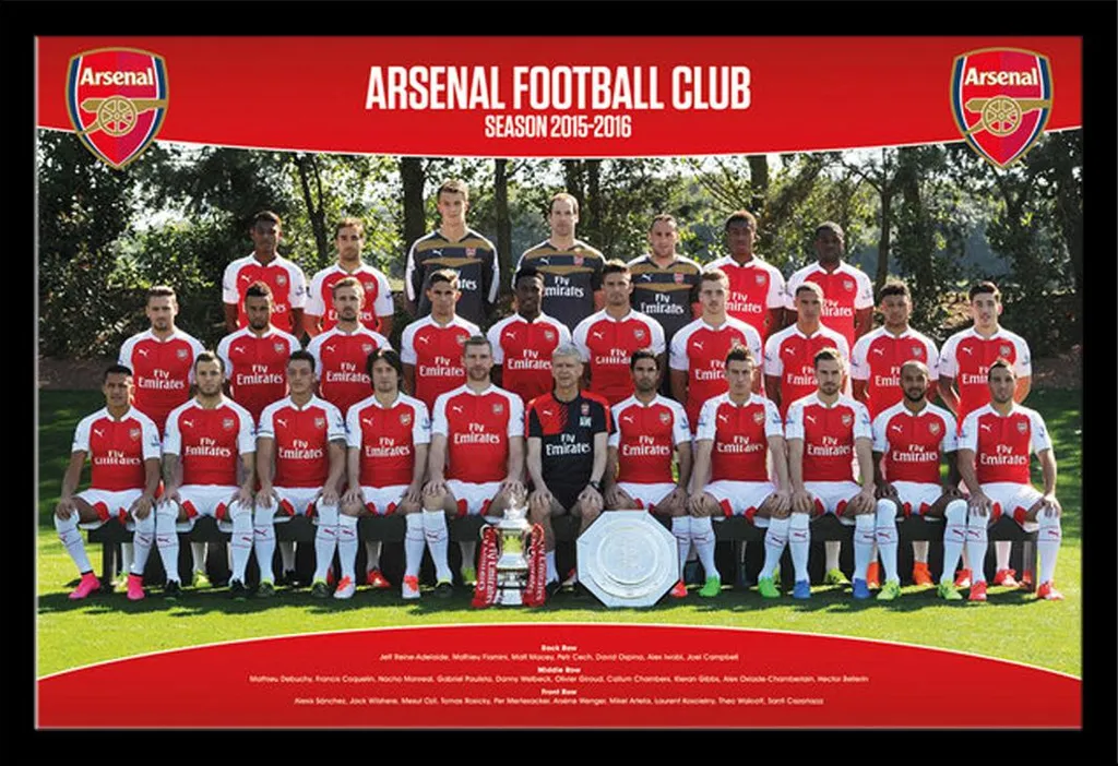 Poster Arsenal FC 2015/16 Encadré avec Vitre Incassable pour Fan de Foot