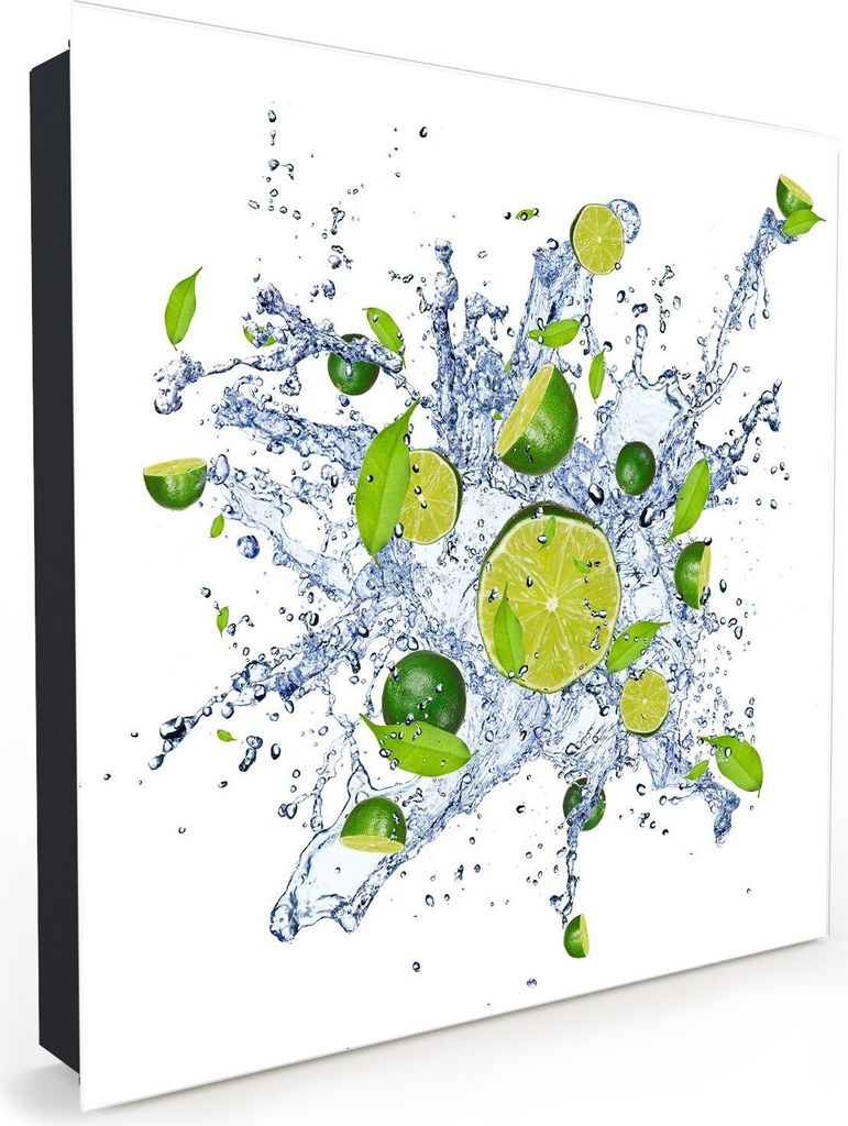 Nachbildung-Schlüsselkasten, Magnetpinnwand und Memoboard mit Glasfront Motiv Limetten auf Wassersplash