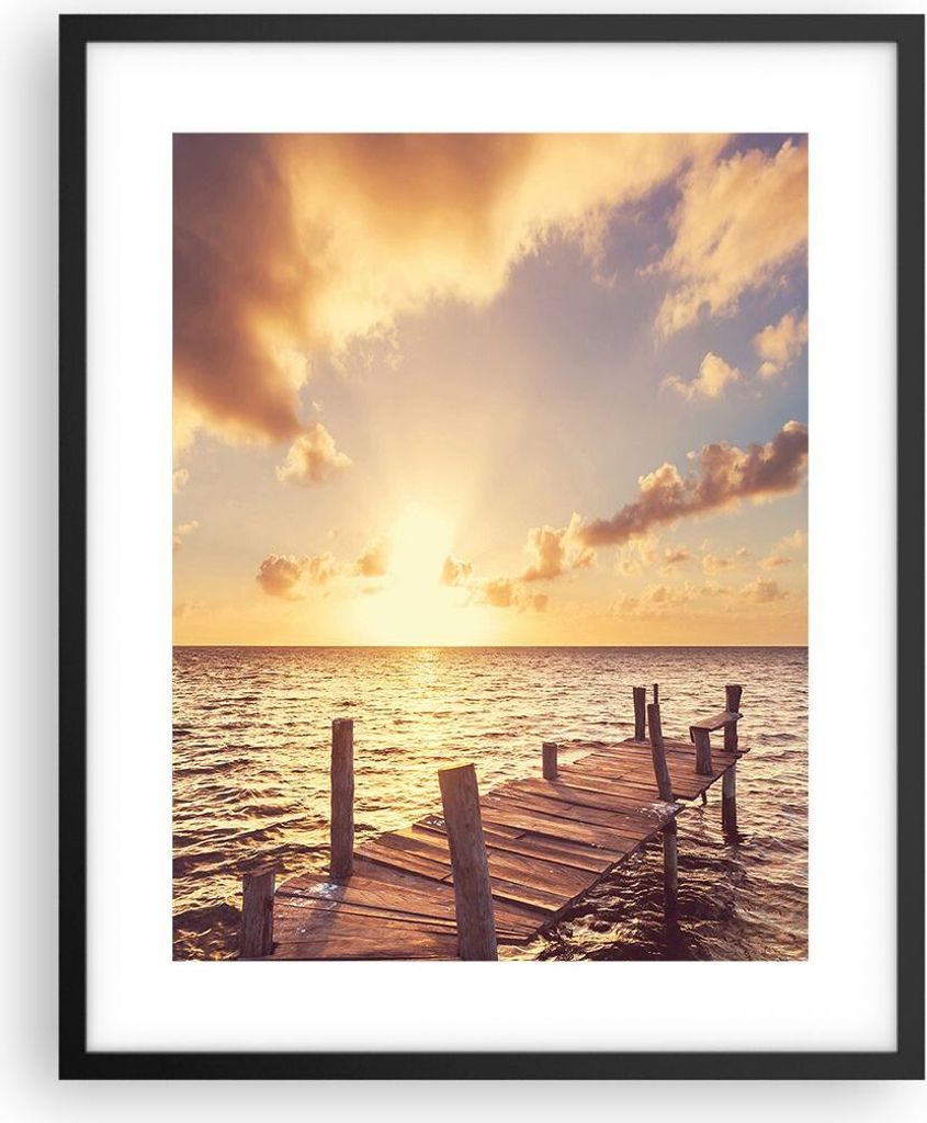 Gerahmtes Poster - Schwarzer Rahmen - Brücke Sonne Ozean - 40x50 cm - Wand Bild - Wanddeko - Wandbilder - Kunstposter - Wandposter - Bilderrahmen ...