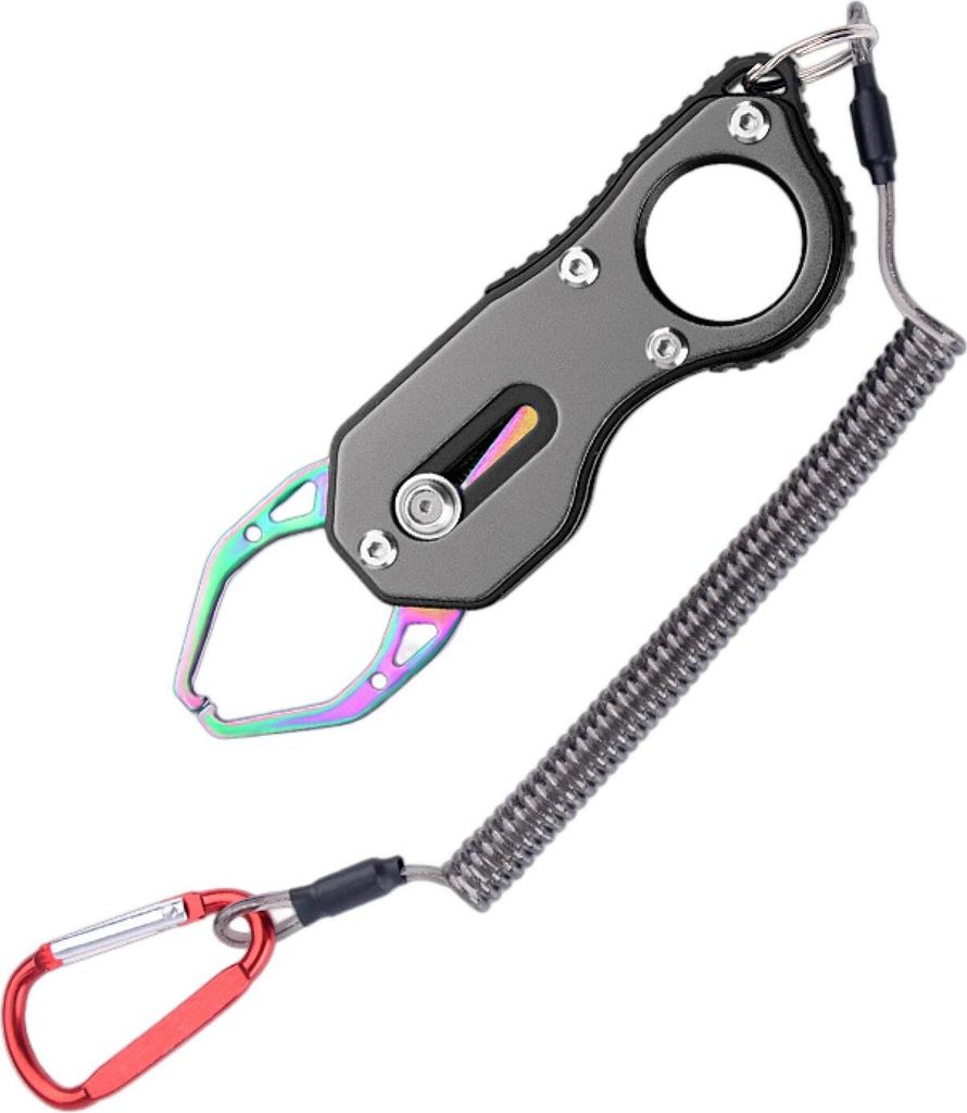 Fischkontrollzange mit vergrößerter Backe und Federdesign, mit Karabiner, kleine Fischlippen-Handgriffzange, Angelausrüstung