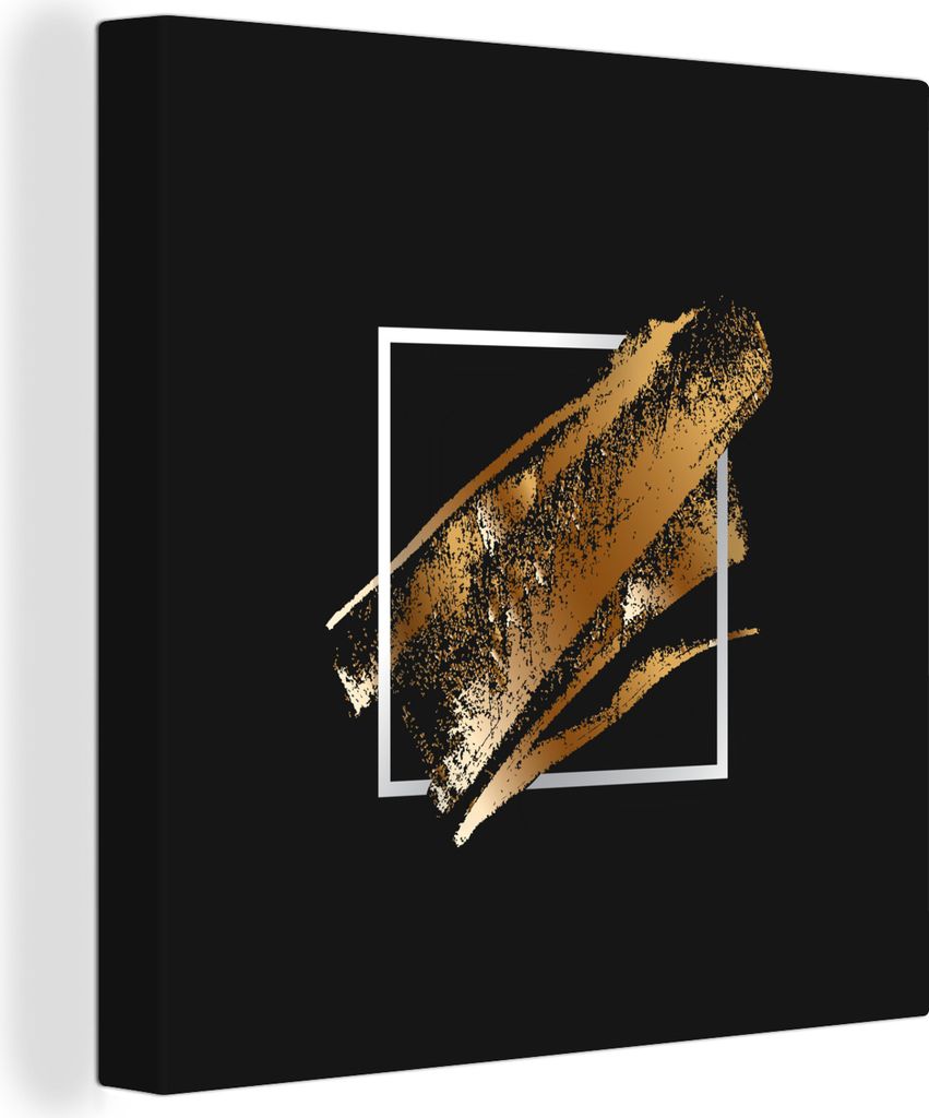 MuchoWow - Leinwandbilder - Goldene Farbstreifen mit schwarzem Hintergrund, Wandbild, Wanddeko Bilder Wohnzimmer, 90x90 cm
