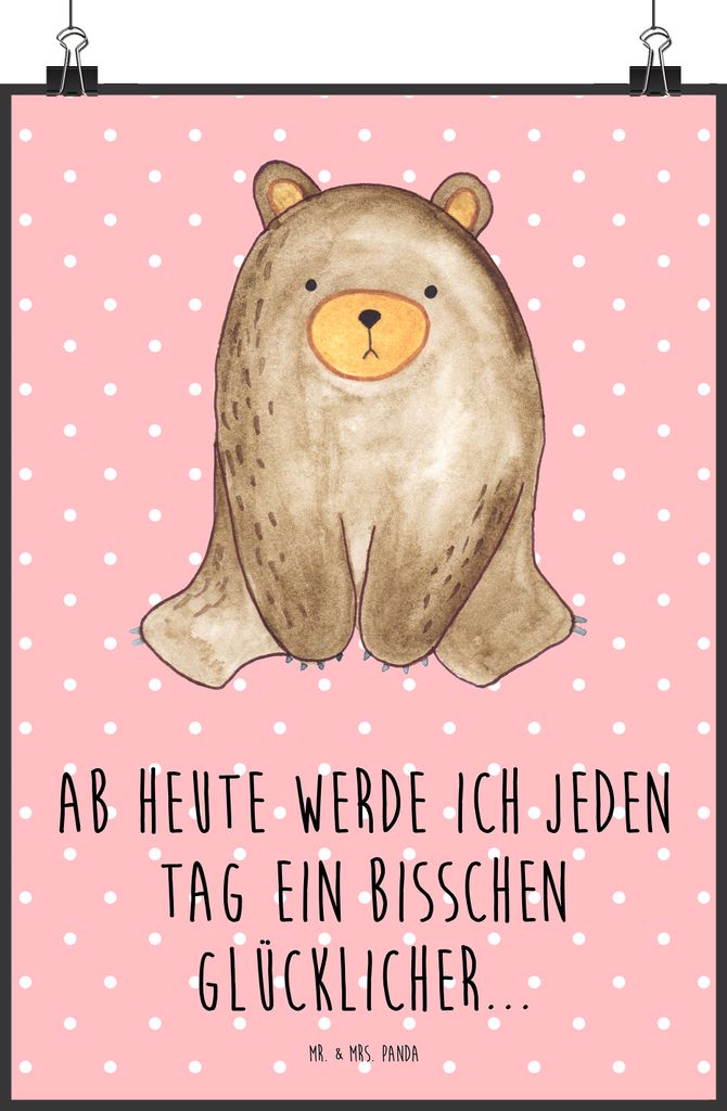Mr. & Mrs. Panda Bild Bär sitzend DIN A2 - Rot Pastell - Produktbild 