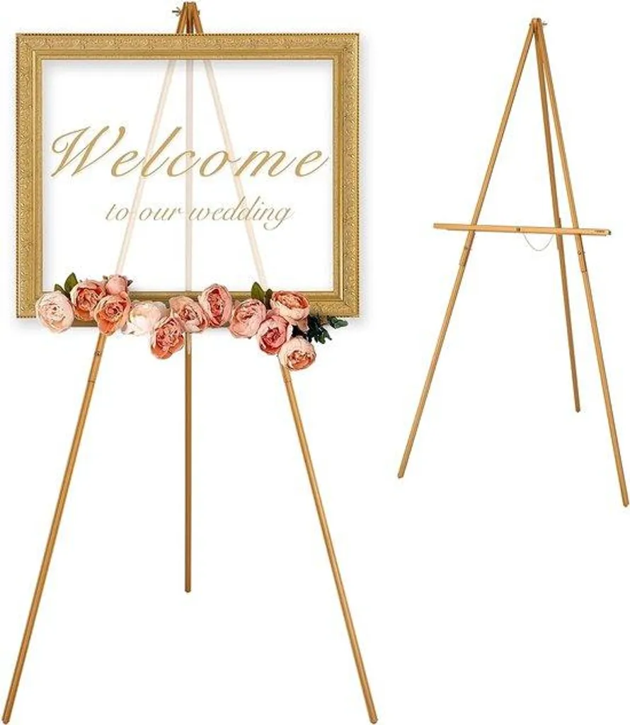 Support affiche mariage 160 cm trépied bois et chevalet de peintre