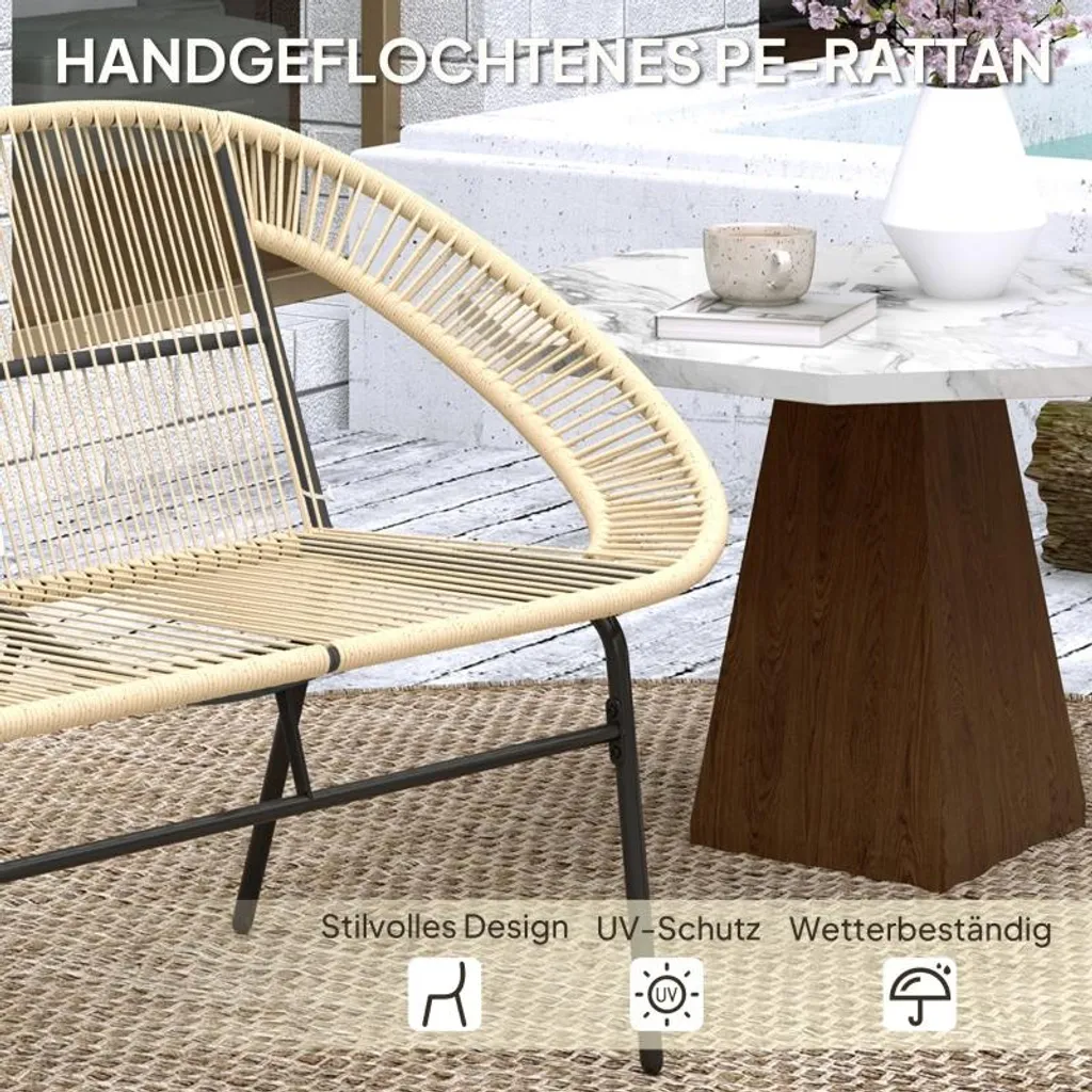 Banc pour balcon et terrasse 2 places, design tressé confortable - 5