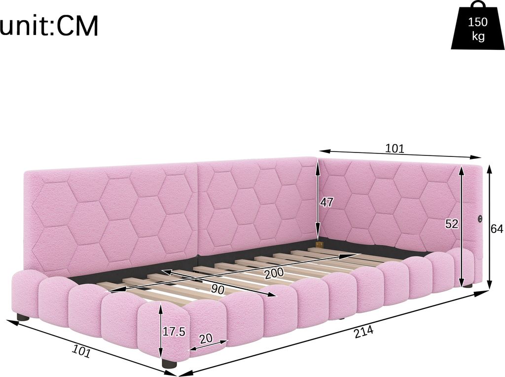 MODFU Tagesbett Polsterbett 90x200cm mit LED und Produktbild 6