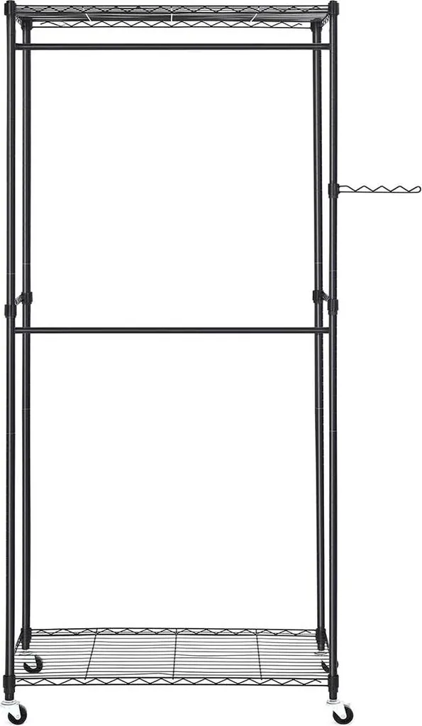Dressing ouvert mobile et portant de rangement avec étagères en bois clair