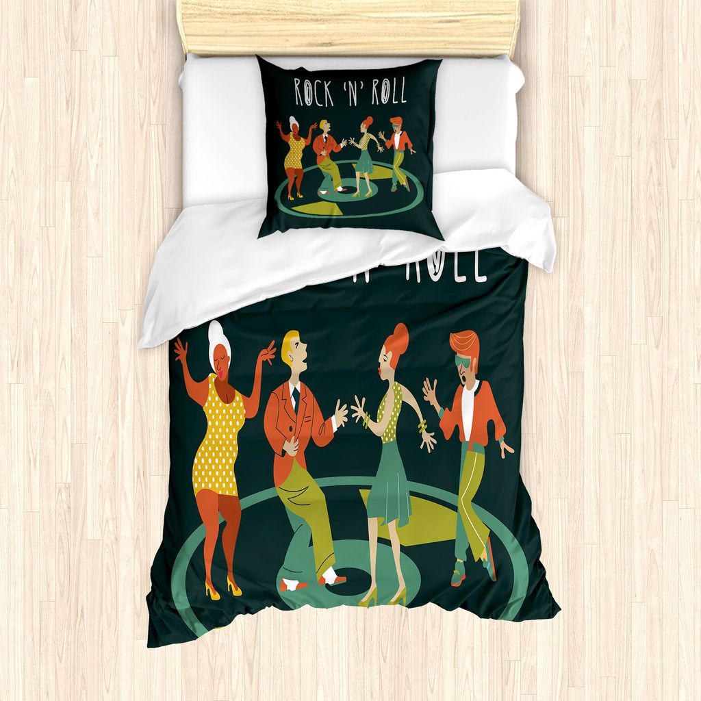 ABAKUHAUS Rock'n'Roll Bettbezug Set für Einzelbetten, Hipster Themed Party, Milbensicher Allergiker geeignet mit Kissenbezug, 135 cm x 200 cm - 80...