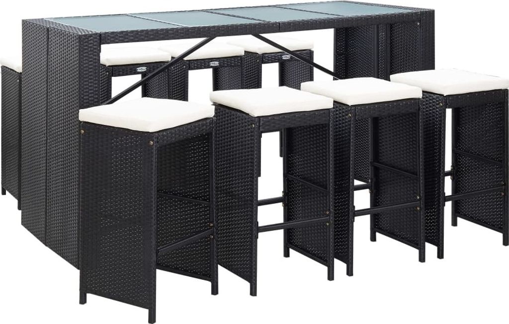 "Rabatt" 9-tlg. Gartenbar-Set Poly Rattan Schwarz - Lounge-Dining set CC20249