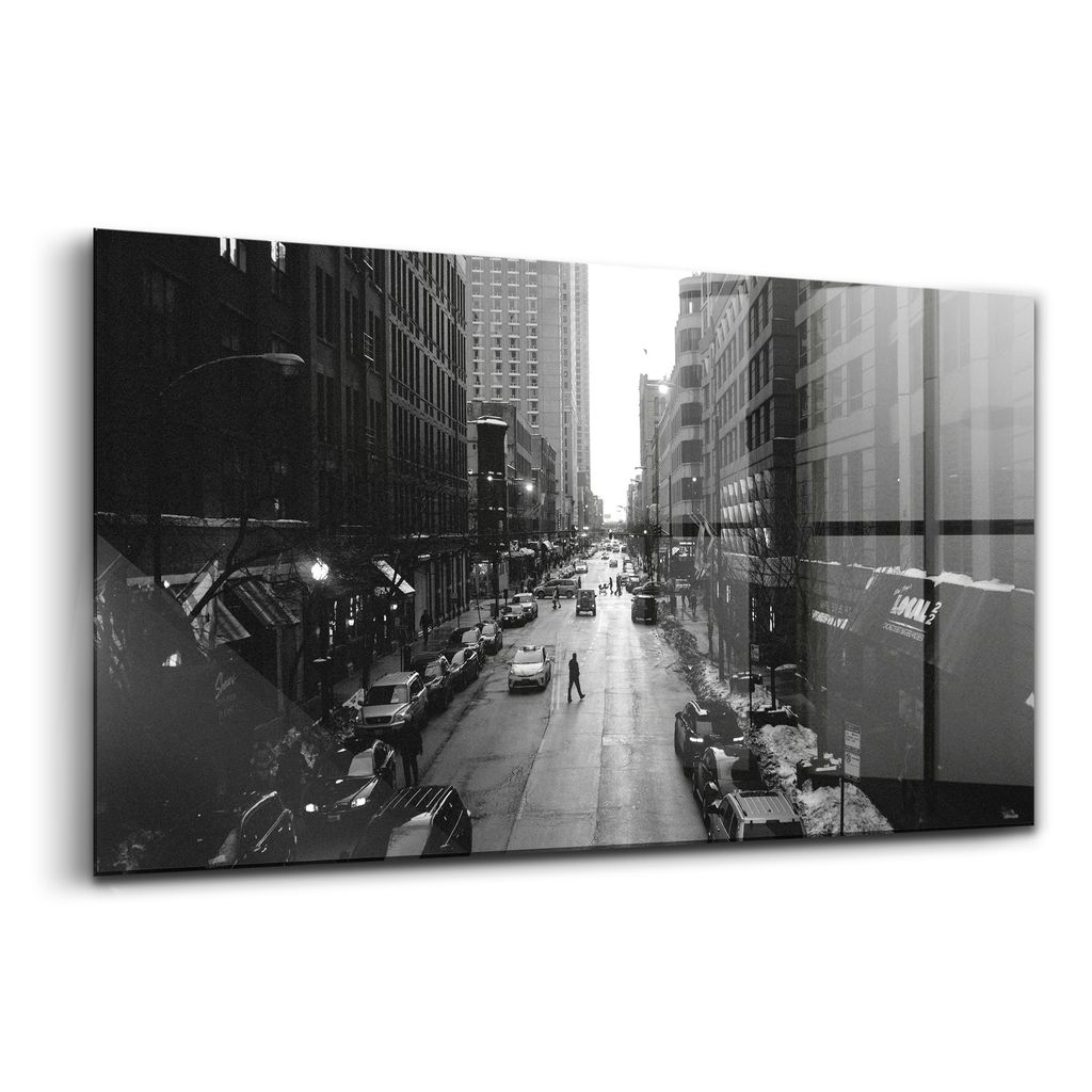 Glasmalerei - dekorative Malerei - moderne Malerei - 140x70 - Schwarz-Weiß-Straßen in Chicago