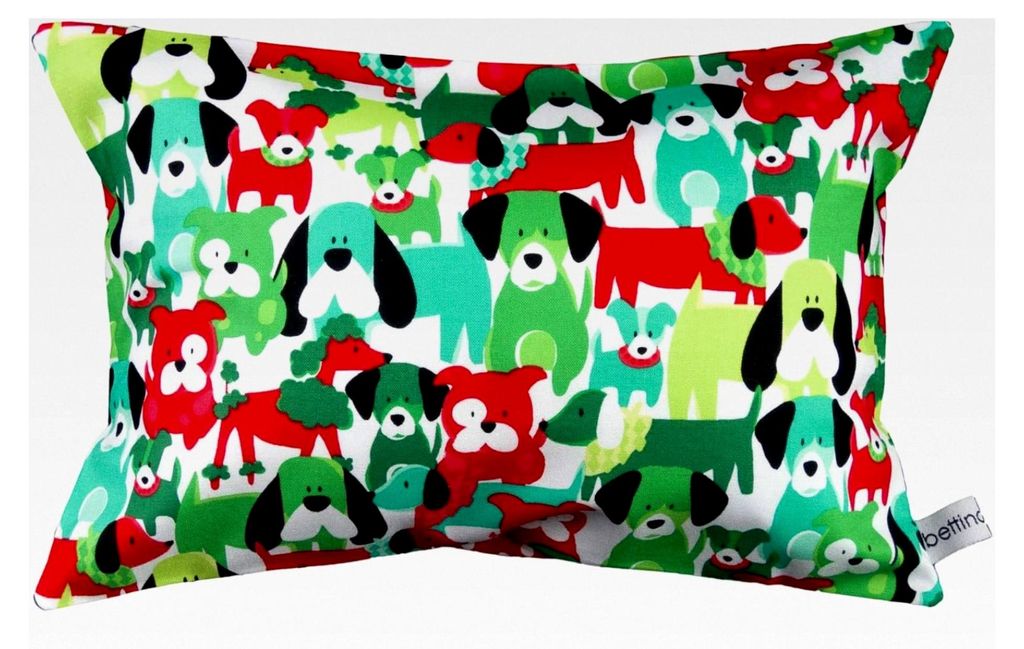 Kuschelkissen Hunde in Weiß, Grün und Rot mit bunten Punkten - 30 cm x 20 cm Kinderkissen
