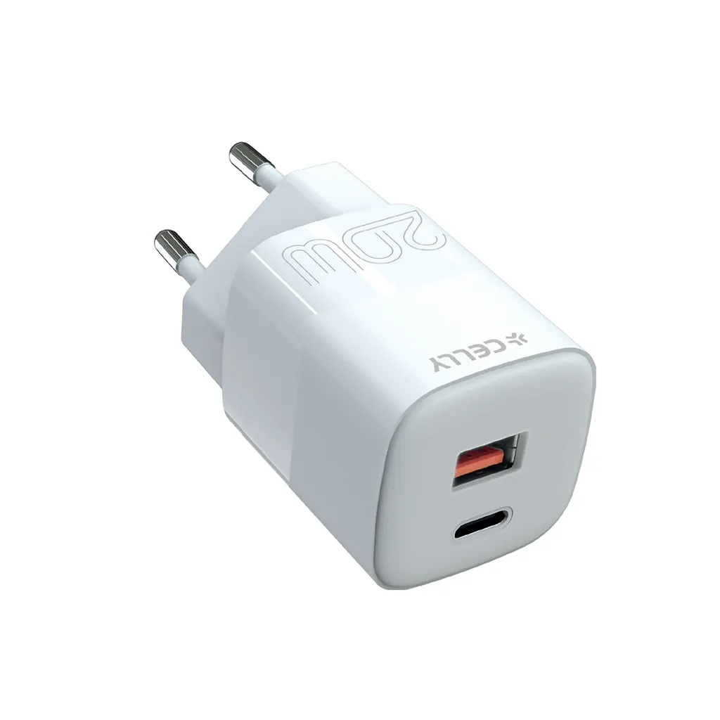 Caricabatterie Bianco Celly 20W TC2USBUSBC20EVO Design Compatto