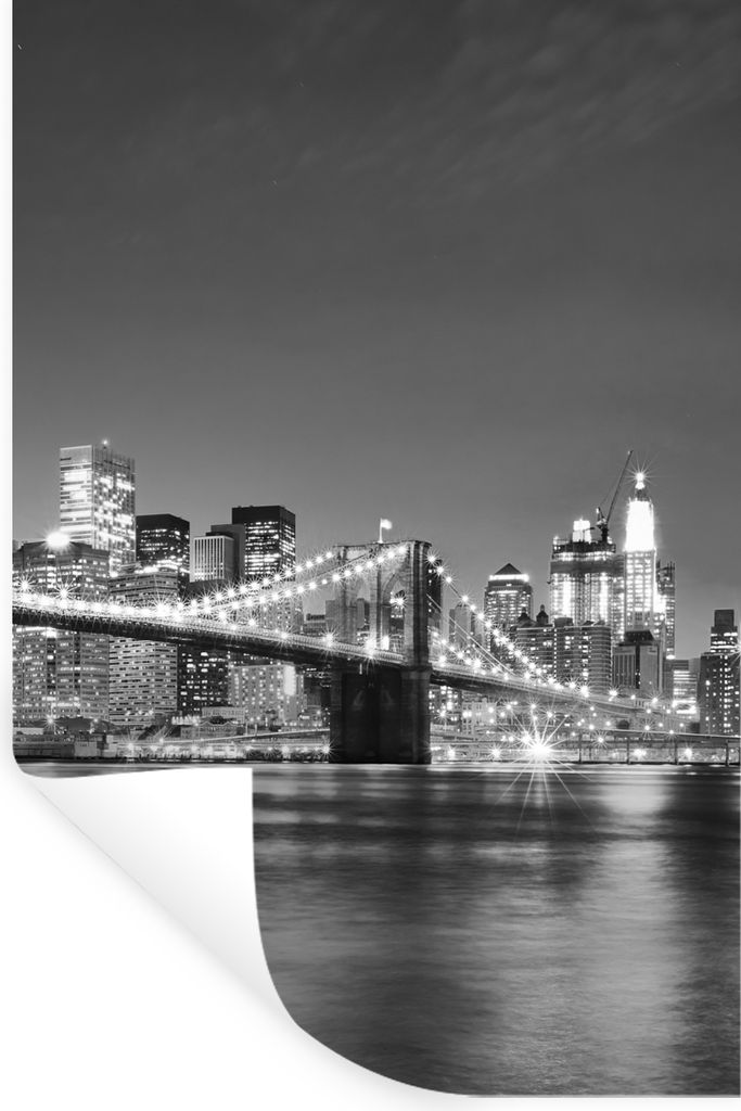 MuchoWow Wandtattoo Wandsticker Wandaufkleber New York - Brücke - Brooklyn - Schwarz und weiß - Architektur 80x120 cm Selbstklebend und Reposit...