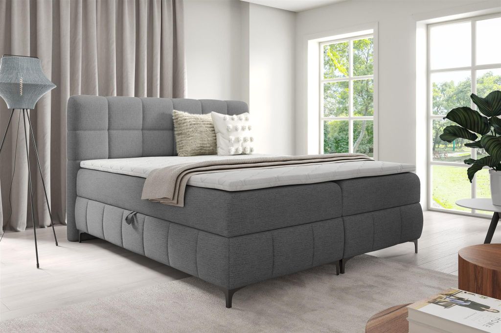 Boxspringbett Schlafzimmerbett SOPHIE 120x200cm Stoff Aragon Grau