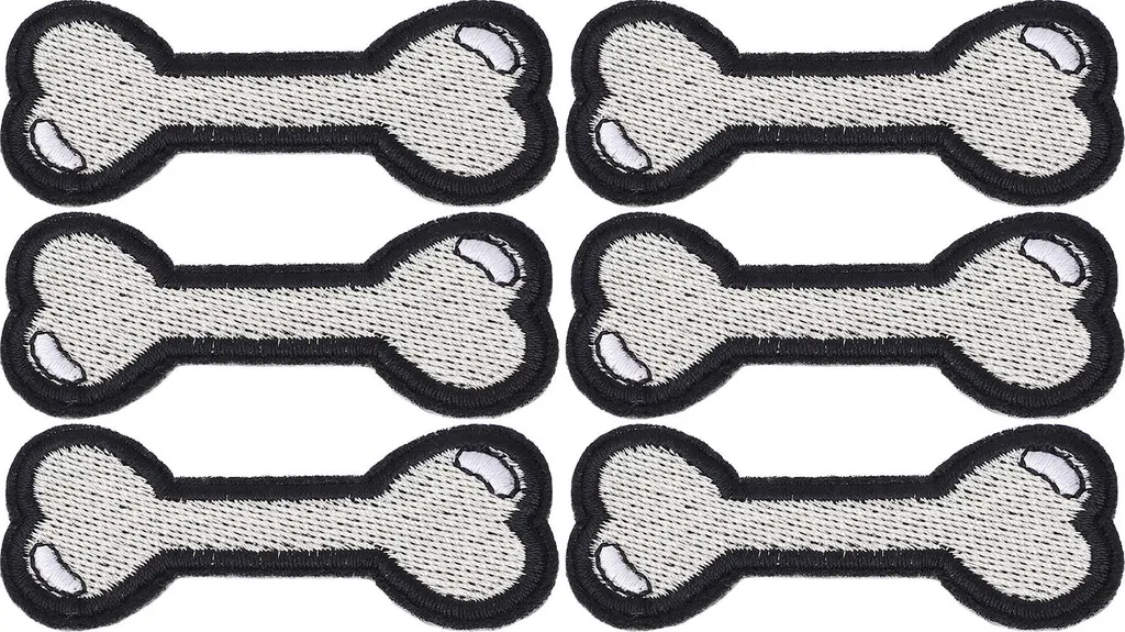 6pcs toppe osso di cane modello fai da te abbigliamento materiale cotone 6x2,7 cm/2,4x1.1in patch tessuto ricamato per la casa