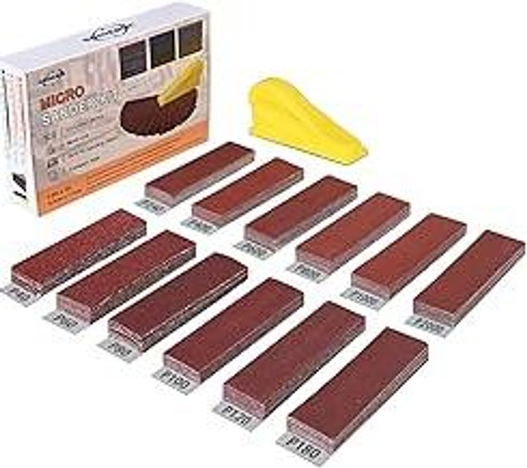 Shineboc 120 Stück Schleifpapier mit 90x30 mm Schleifklotz Set, Mini Schleifwerkzeuge, 40/60/80/100/120/180/240/400/600/800/1000/2000 Sortierte K...
