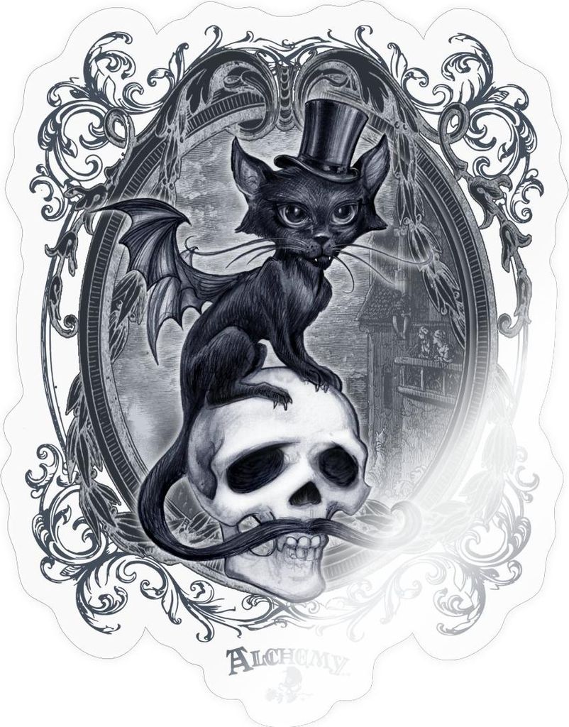 Spreadshirt Alchemy England Meowstopheles - Vampir Katze Sticker Aufkleber, 10 x 10 cm, Transparent glänzend