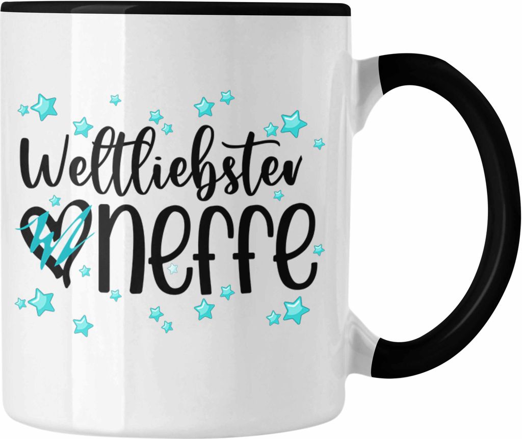 Trendation - Neffe Tasse Geschenk von Tante Onkel Kaffeetasse Geschenkidee Weltliebster Neffe (Schwarz)