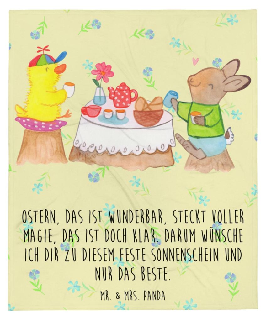 Mr. & Mrs. Panda Decke Ostern Frühstück - Blumig - Geschenk, Bettdecke, Hase, Flauschige, Küken, Ostergrüße, Sofaüberwurf, Frühling, Tagesde...