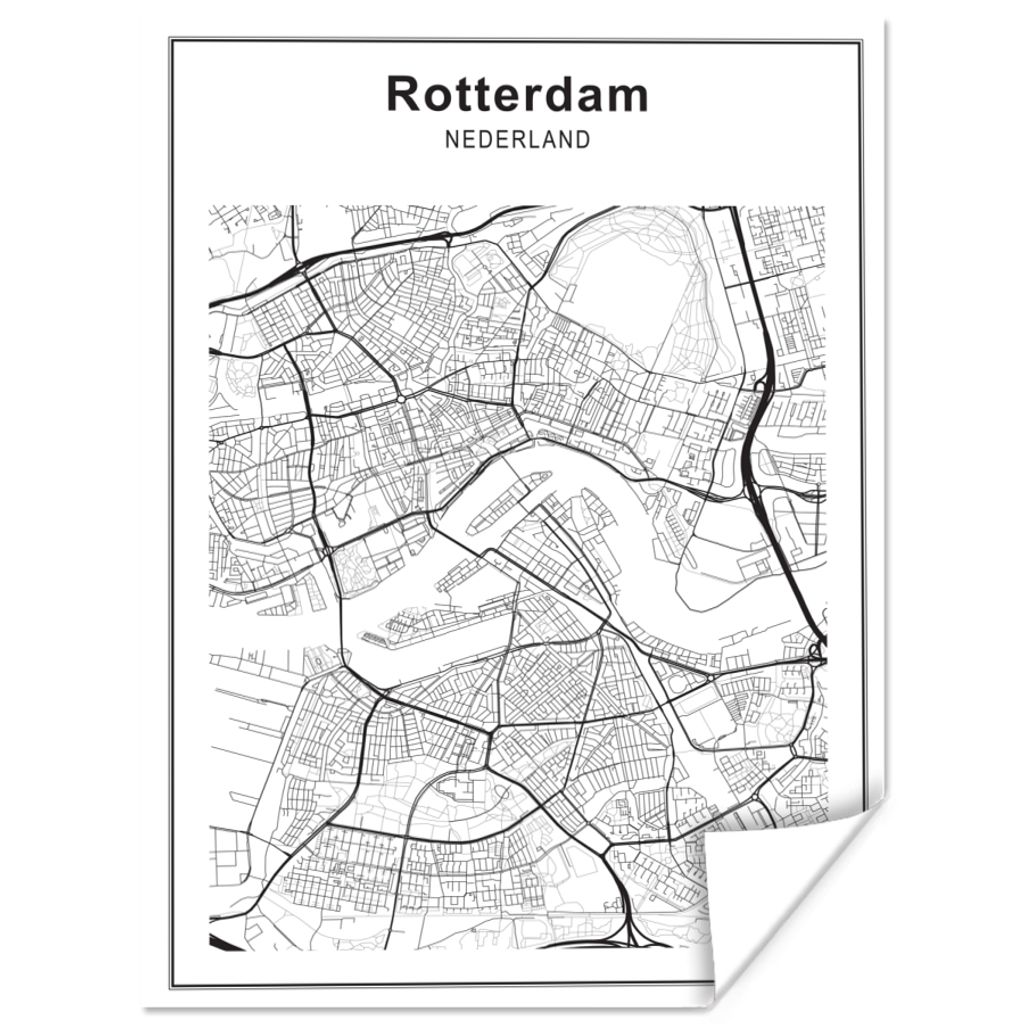 MuchoWow Poster Stadtplan - Rotterdam - Schwarz und Weiß 120x160 cm - Wandbilder